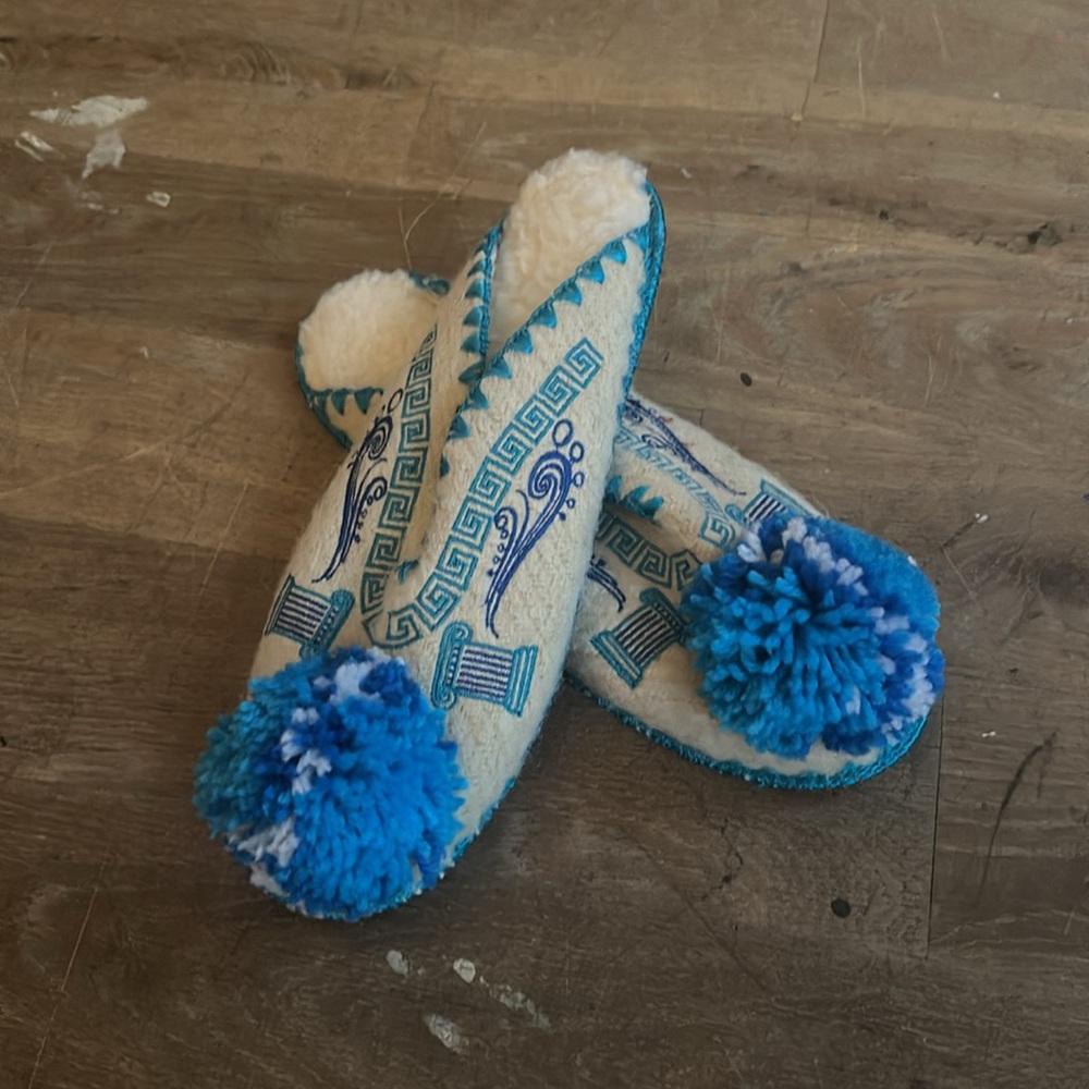 Traditional Greek woolen slippers with leather sole